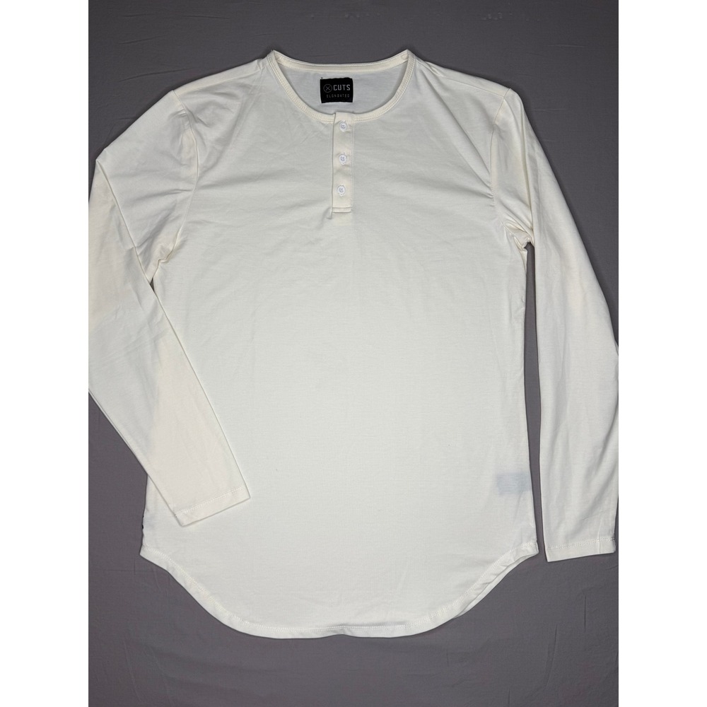 Cuts Elongated Pyca Pro Long Sleeve Henley Shirt Off White Curved Hem Mens M